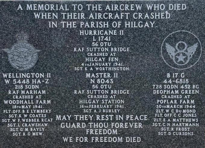 Plaque at Hilgay Memorial site
